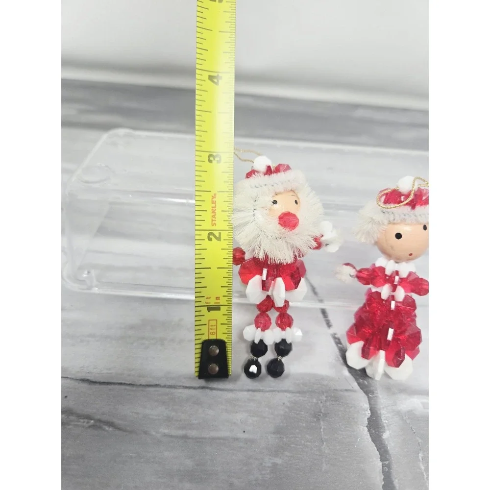 Vintage Safety‎ Pin Ornaments Beaded Handmade Christmas Santa  Mrs Claus 1960's
